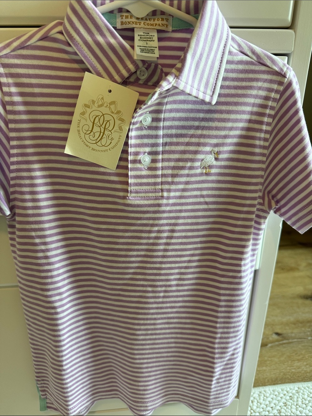 The Beaufort Bonnet Company Lilac and White Striped Polo